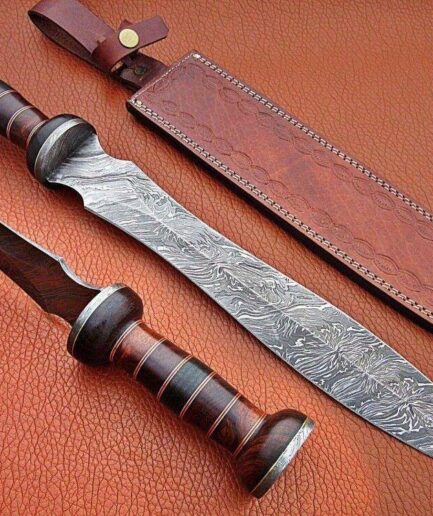 Damascus Steel Mini Sword With Rosewood Handle