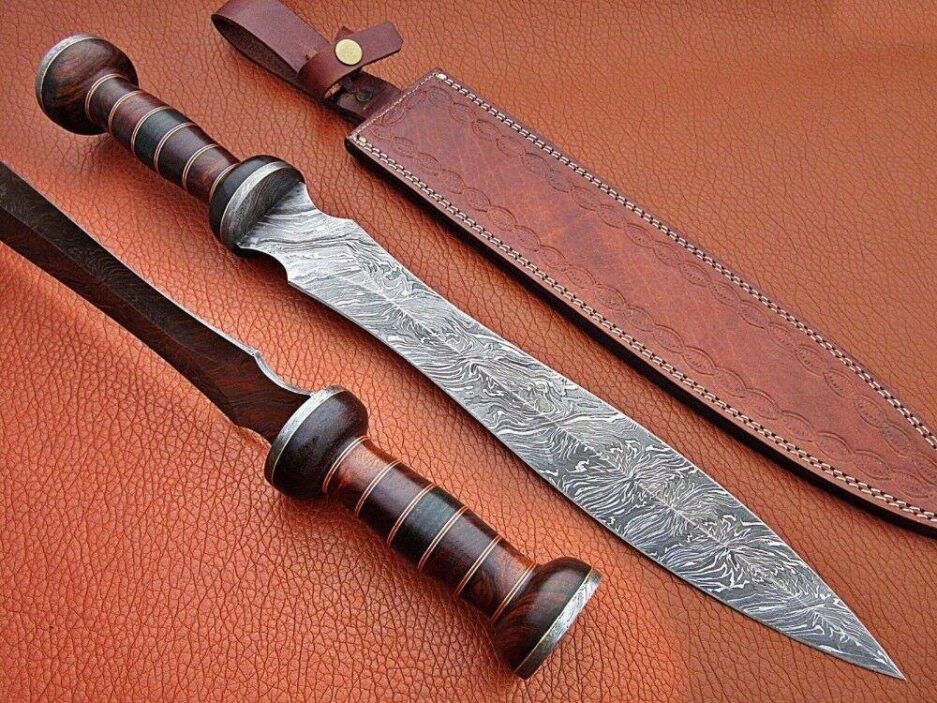 Damascus Steel Mini Sword With Rosewood Handle