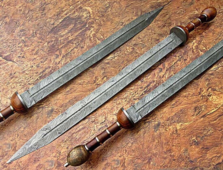 Damascus Steel Sword With Damascus And Rosewood Handle