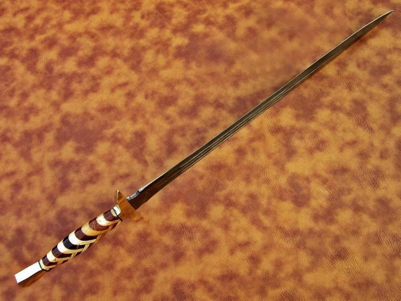 Damascus Steel Sword With Olive & Rosewood Handle
