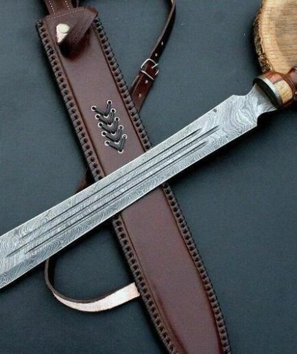 Damascus Steel Sword With Rosewood Handle