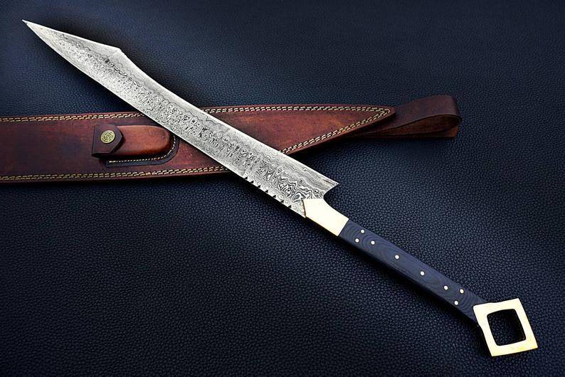 Damascus Steel Sword with Black Micarta Handle