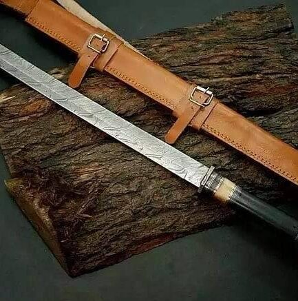 Damascus Steel Tanto Sword with Camel Bone Handle
