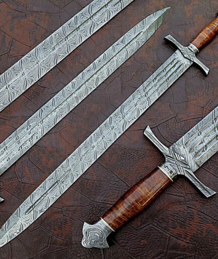 Handmade Damascus Sword With Rosewood Handle